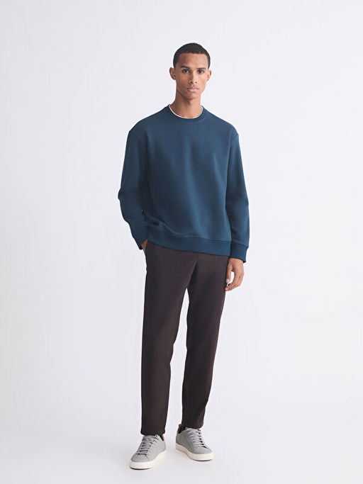 Bisiklet Yaka Uzun Kollu Erkek Kal?n Sweatshirt