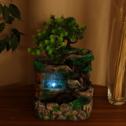 Фонтан «Каменная стена под деревом», 30×17 см, с подсветкой, без шарика