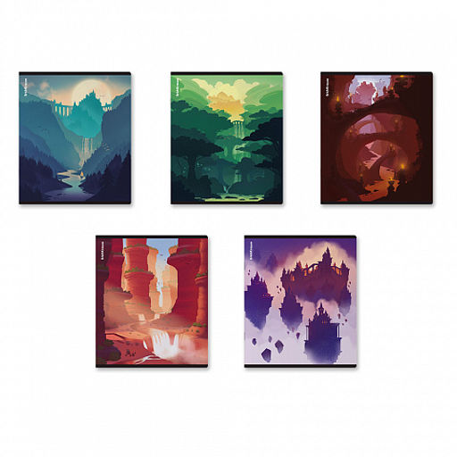 Цена за 5 шт. Тетрадь общая ученическая ErichKrause Silhouette Landscapes, 96 листов, клетка, глянцевая ламинация_MIX-PACK  фото 2