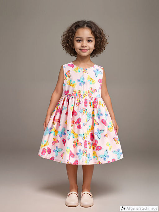 Bisiklet Yaka ?i?ekli Poplin K?z Bebek Elbise