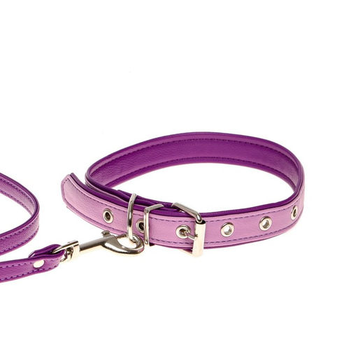Комплект ошейник (58х2.5 см) и поводок (130х1.4 см) из экокожи, сиреневый с фиолетовым - Пушистое счастье фото 2