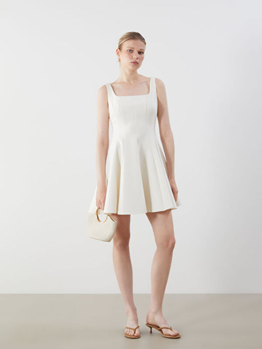 Kare Yaka Peplum Mini Elbise