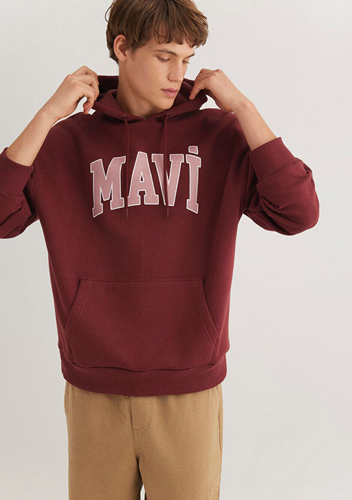 Mavi Logo Bask?l? Kapusonlu Bordo Sweatshirt  фото 2