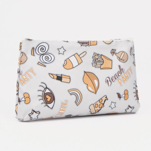 Цена за 2 шт. Косметичка - пенал на молнии, плоская, маленькая, с принтом, белая=