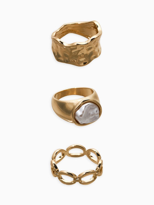 Набор колец 3 шт "Новый стиль" жемчуг,цепь, размер МИКС, цвет белый в золоте