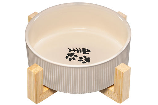 Миска для домашних питомцев 300 мл 12,5*12,5*6 см, с бамбуковой подставкой, бежевая - Elan gallery фото 5