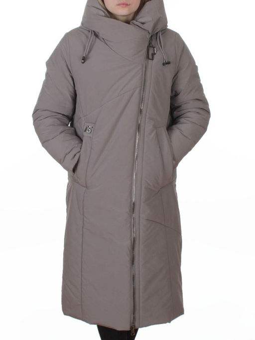 M-9102 GRAY/BEIGE Пальто зимнее женское (верблюжья шерсть, 120 гр. холлофайбер)