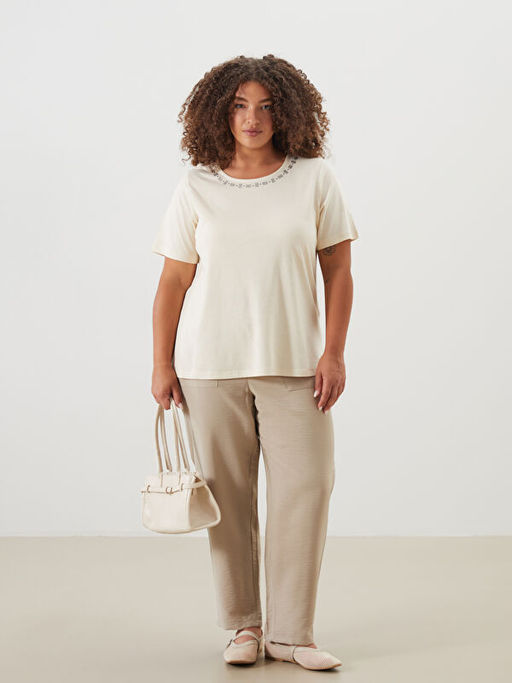 Bisiklet Yaka Ta?l? Keten Kar???ml? Bluz