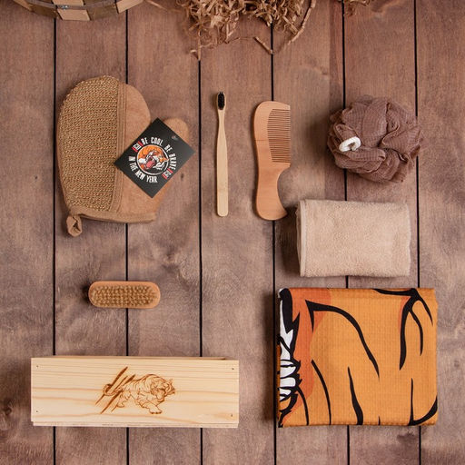 Набор подарочный «Этель» Tiger, полотенце 70×146 см, щётка, мочалка