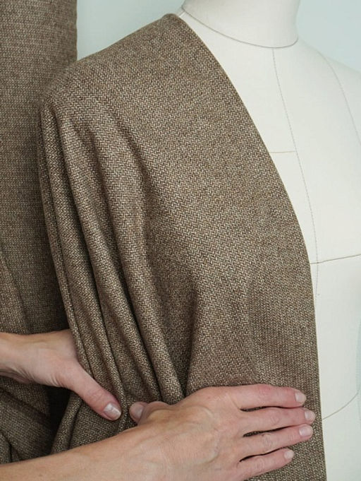 Шерсть пальтово-костюмная Твид Мелкая елочка цв.бежево-коричневый, ш.1.5м, шерсть-40%, п/э-60% - Купава фото 9