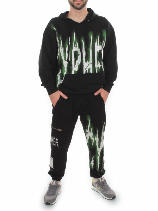 2627/7350 BLACK/GREEN Костюм спортивный мужской (75% хлопок, 20% полиэстер, 5% спандекс)