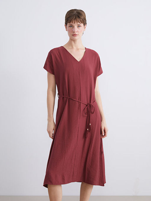 V Yaka Dokulu Elbise