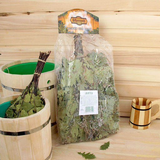 Веник для бани, дубовый, 55 см, с мятой, «Добропаровъ»