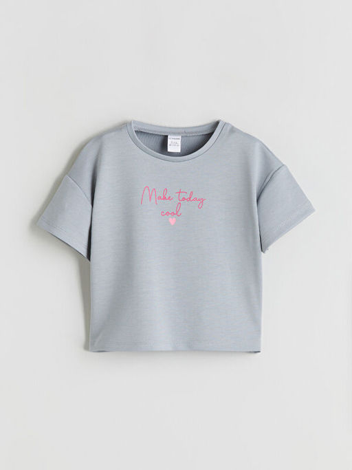 Bisiklet Yaka Bask?l? K?z ?ocuk Ti??rt ve Pantolon 2li