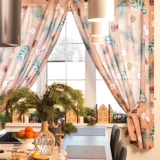 Комплект штор для кухни с подхватами «Этель» Fir branches, 2 шт., бежевые, 145×180 см