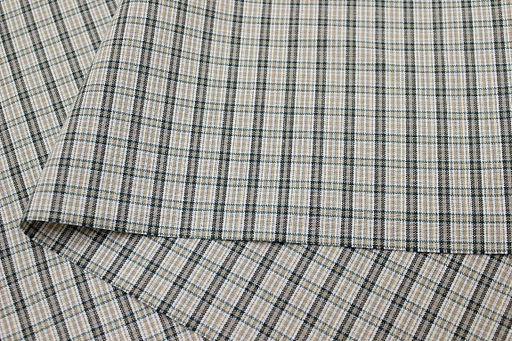 Пестрядь Мелкая клетка цв.кофейный/бежевый/изумрудный, ш.1.5м, хлопок-100%, 150гр/м.кв - Купава фото 5