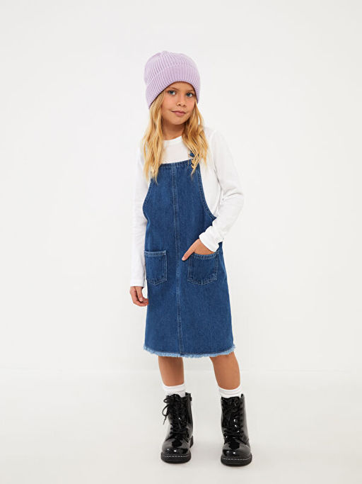 Kare Yaka K?z ?ocuk Jean Salopet Elbise - Waikiki фото 2