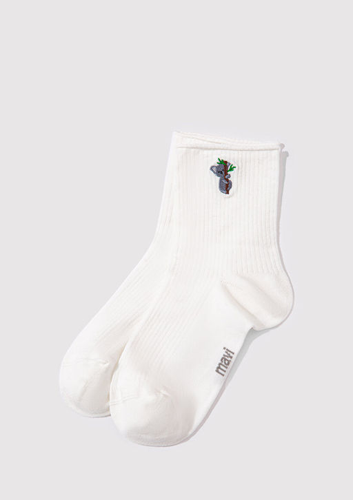 Koala Islemeli Ekru Soket Corap