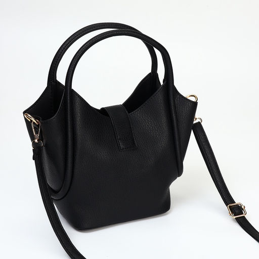 Сумка женская тоут на клапане, с косметичкой, 17×11×22 см, однотонная, чёрная