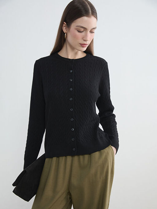 Bisiklet Yaka Kendinden Desenli Kad?n Triko H?rka