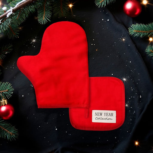 Набор кухонный «Этель» New year collection, цвет красный, варежка-прихватка 18×29 см, прихватка 19×19 см