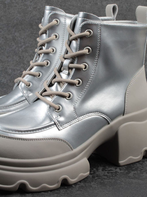 01-F591-2 GREY/SILVER Ботинки демисезонные женские (натуральная кожа, искусственная кожа)