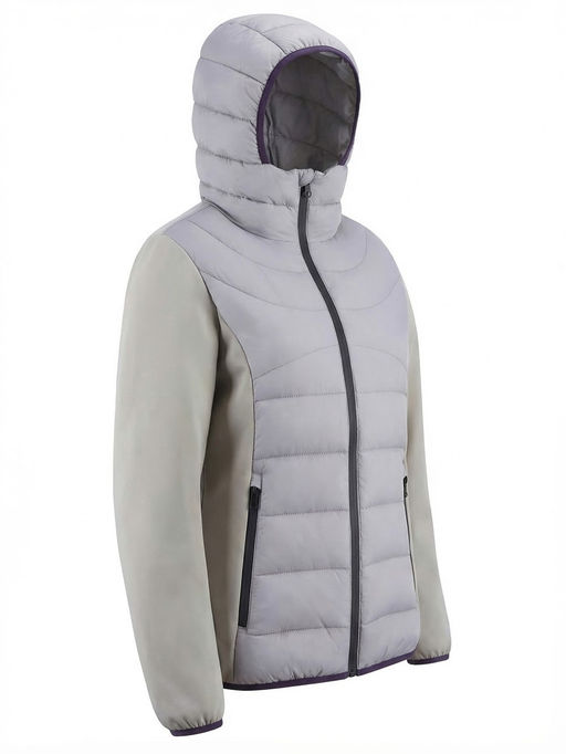 Куртка женская гибридная стёганая с капюшоном с графеновой подкладкой серого цвета 9630_1Sr