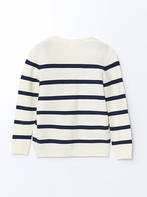 V Yaka ?izgili Erkek ?ocuk Triko H?rka