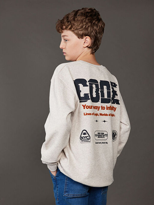 Bask?l? Erkek ?ocuk Kal?n Sweatshirt