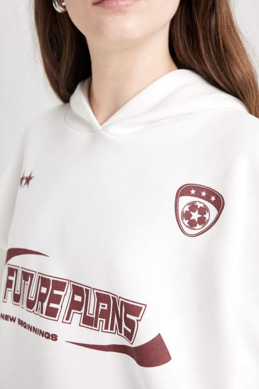 Толстовка из плотной ткани с капюшоном и принтом Cool Oversize - Defacto фото 9