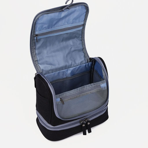 Косметичка - несессер дорожная на молнии, с крючком, с ручкой, с отделами, чёрная - Simaland фото 3