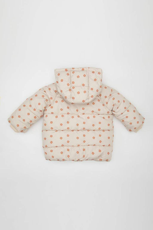 Пуховик с капюшоном и цветочным принтом для маленьких девочек - Defacto фото 5