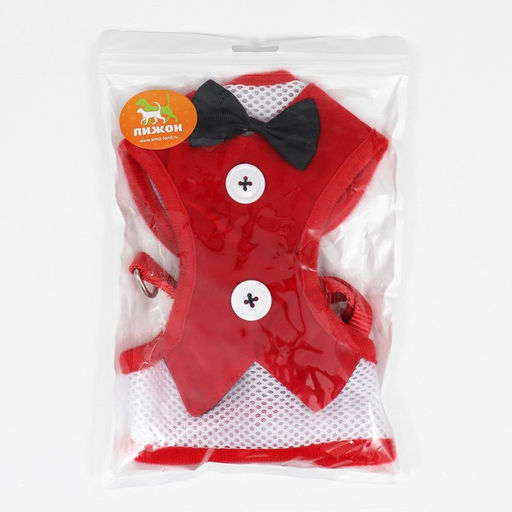 Комплект с мягкой шлейкой и бантиком, размер L, поводок 120 x 1,5 см, ОГ 35-50 см, красный - Пижон фото 10