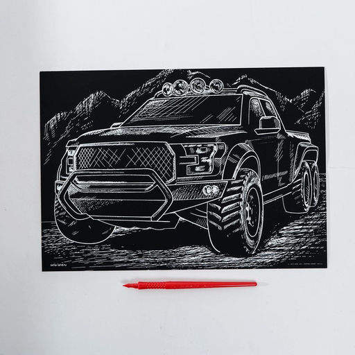 Цена за 2 шт. Гравюра «Джип» с металлическим эффектом, серебро, А4