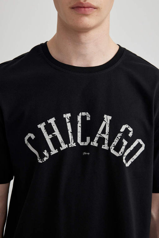 Футболка стандартного кроя с круглым вырезом и короткими рукавами с принтом - Defacto фото 5