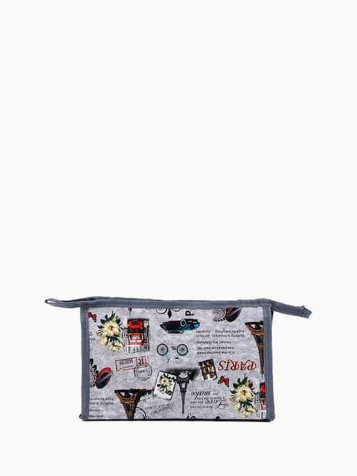 Цена за 3 шт. Косметичка на молнии, треугольная, средняя, с рисунком, серая