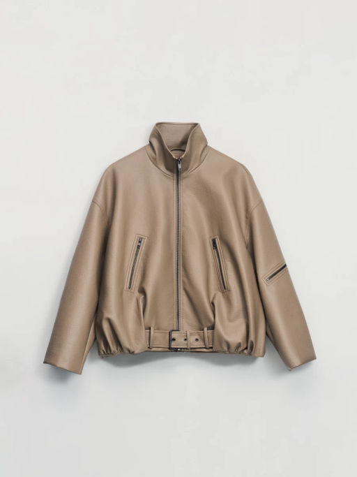 Куртка-бомбер из искусственной кожи с ремнем / Zarina  фото 11