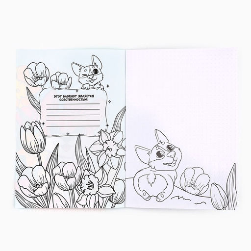 Цена за 10 шт. Блокнот раскраска А5, 8 страниц Корги. 8 марта