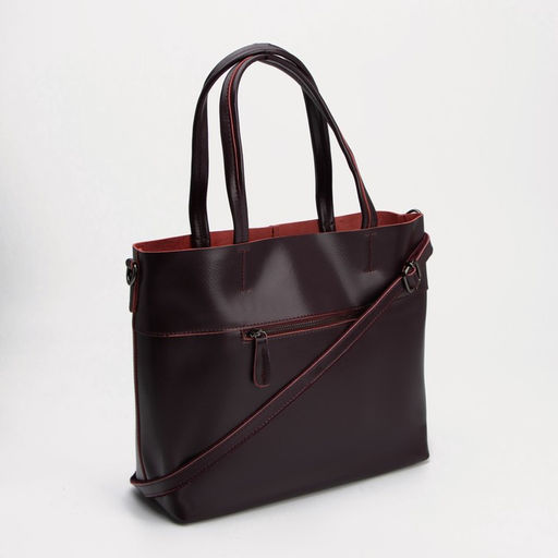 Сумка-тоут на молнии, 3 наружных кармана, длинный ремень, цвет бордовый - Simaland фото 2