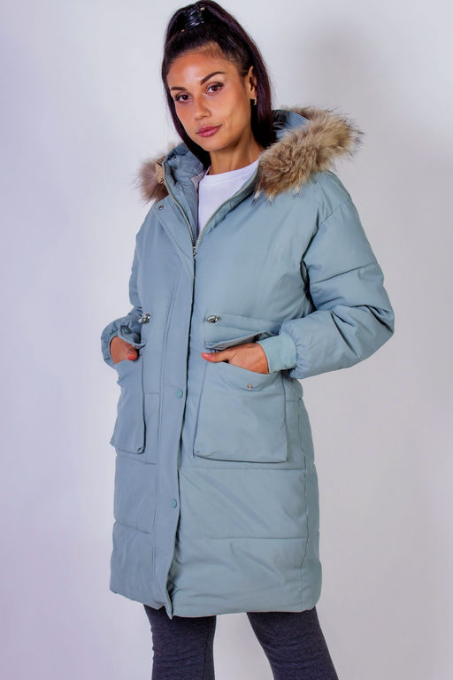Зимняя удлиненная парка с капюшоном натуральный мех арт.617