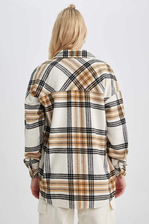 Фланелевая туника с длинными рукавами и воротником-рубашкой оверсайз - Defacto фото 6