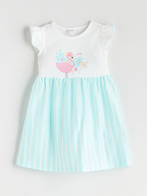 Bisiklet Yaka Bask?l? K?z ?ocuk Elbise