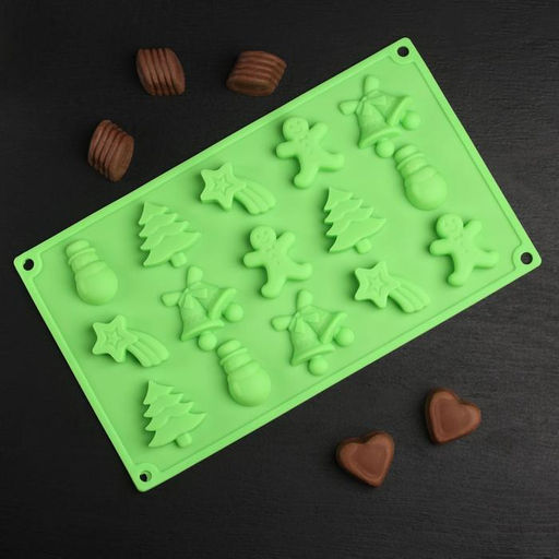 Форма для конфет и шоколада новогодняя Доляна Ёлочки - иголочки, силикон, 30?17.3?1.3 см, 15 ячеек, сиреневая