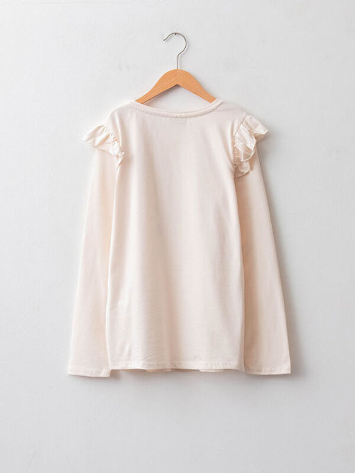 Bisiklet Yaka Bask?l? Uzun Kollu Pamuklu K?z ?ocuk Ti??rt - Waikiki фото 2