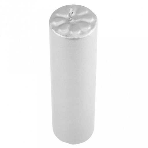 Свеча "Цилиндр" д4см, h15см, парафин, с декором, "Лепесточки", время горения 15,5 часов, серебряный (Россия)