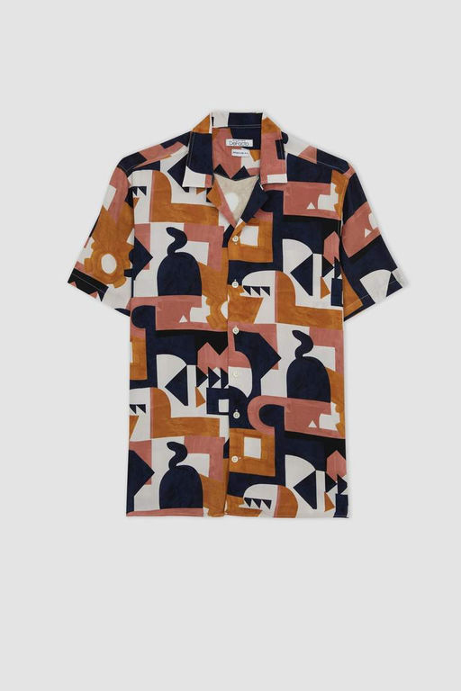 Рубашка обычного кроя с открытым воротником и короткими рукавами - Defacto фото 8