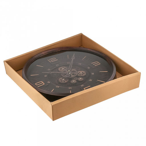 Часы настенные "Хронос" д49см, h7см, мягкий ход, циферблат "Шестеренки", коричневый потертый; цифры арабские, медный; корпус пластик, коричневый "под дерево"; в лотке (Китай)