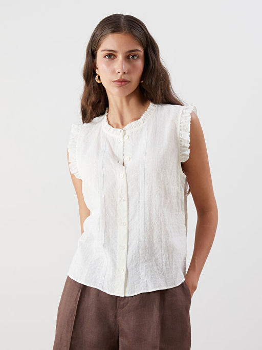 Bisiklet Yaka Nak??l? F?rf?rl? Vual Bluz