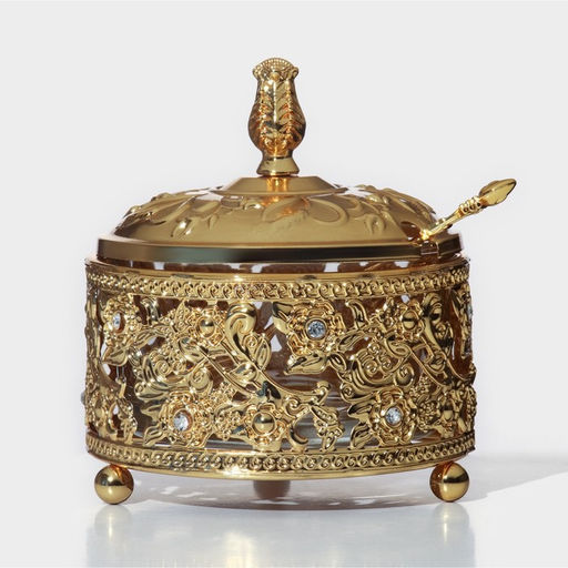 Сахарница «Букет», 200 мл, 10×11 см, с ложкой, крышкой, металл, золотистая