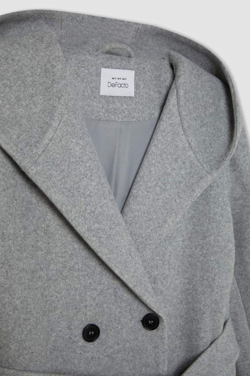 Пальто стандартного кроя с капюшоном и пуговицами, с длинными манжетами и поясом - Defacto фото 7